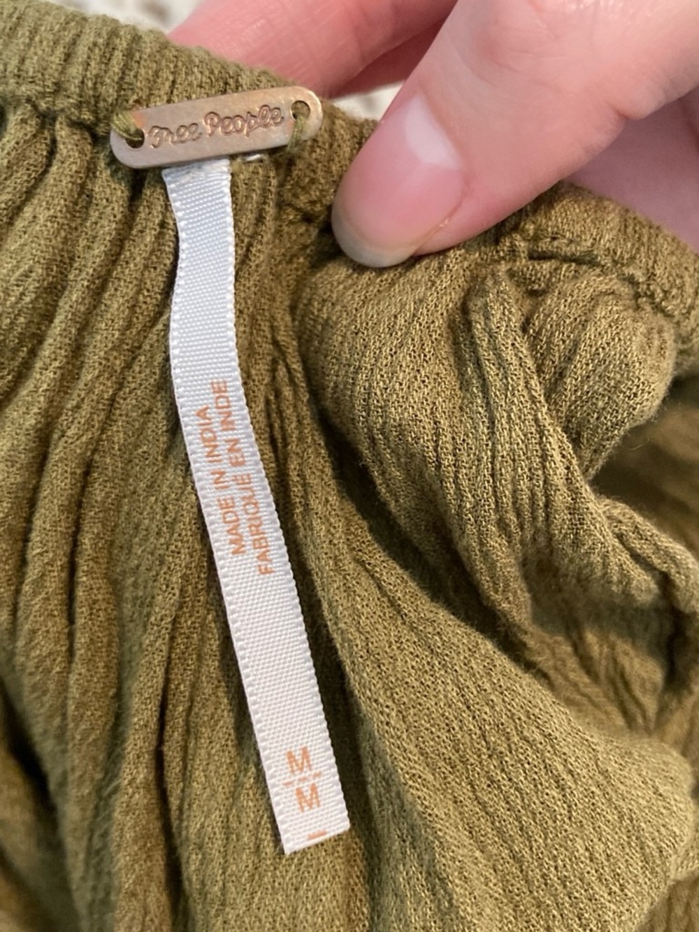 Free People Boho Blackbird Olive Green Embroidered Spaghetti Strap Camisole - Picture 6 of 8